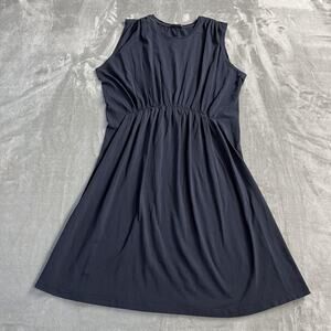 ATM Dress Womens Large Blue Jersey Sleeveless Tank Ruched Waist Fit Flare Casual